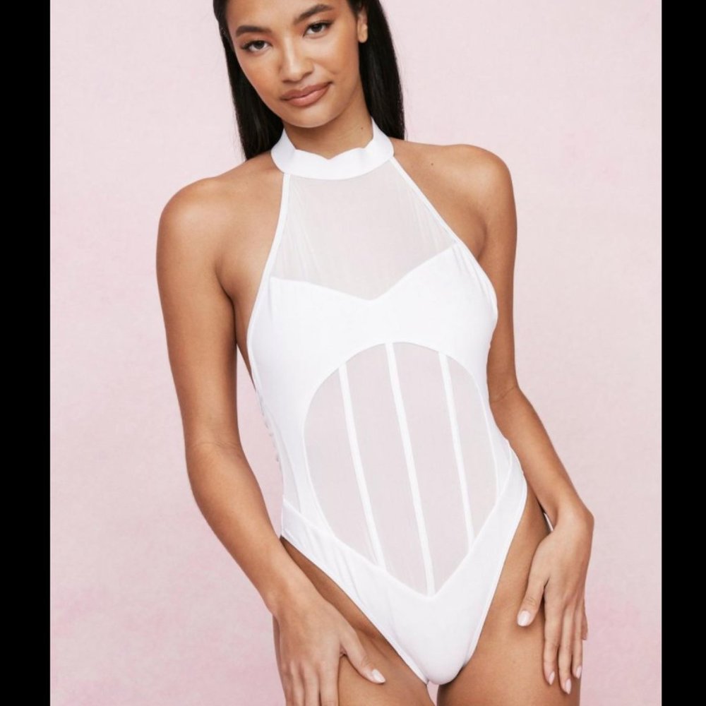 Mesh Panel Cutout Swimsuit w High Cut Leg (NWT)
